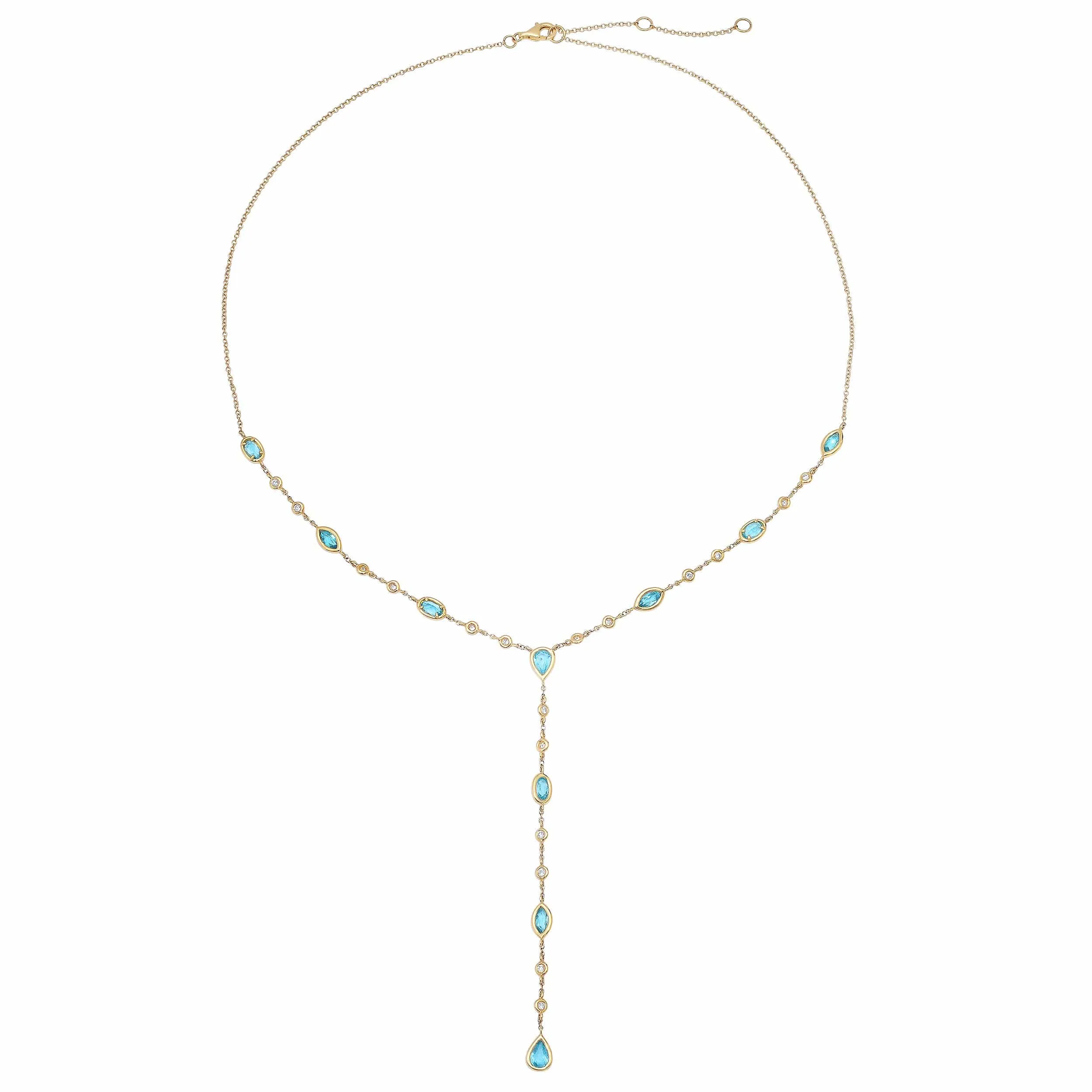 14K Gold Blue Topaz & Diamond Y Necklace