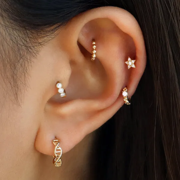 14K Solid Gold Delicate Cz Round Tragus Cartilage Helix Ear  Piercing Earring Huggie Hoop Ring