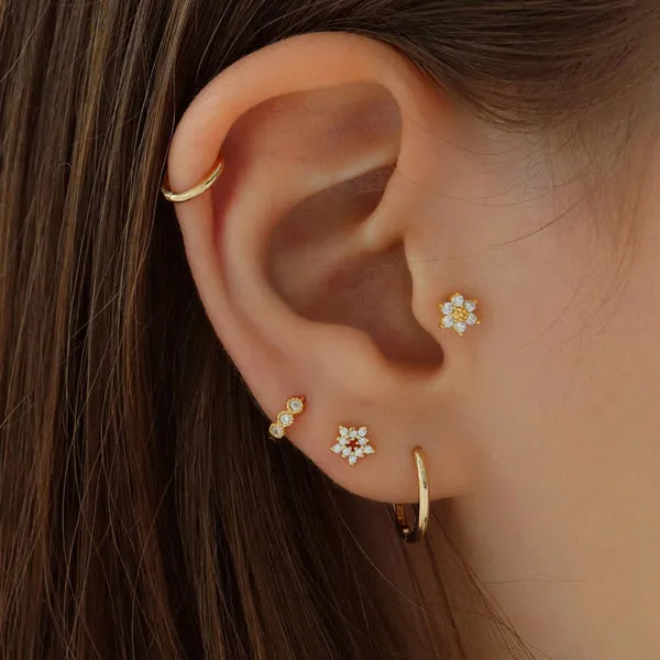 14K Solid Gold Delicate Cz Round Tragus Cartilage Helix Ear  Piercing Earring Huggie Hoop Ring