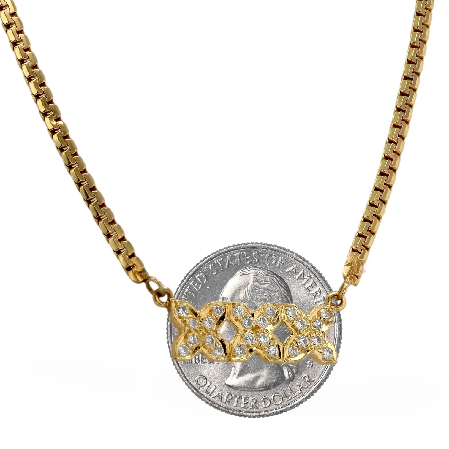 14k solid yellow gold xoxo diamond necklace.