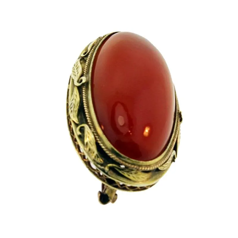 14KT Cabochon Carnelian Agate Brooch