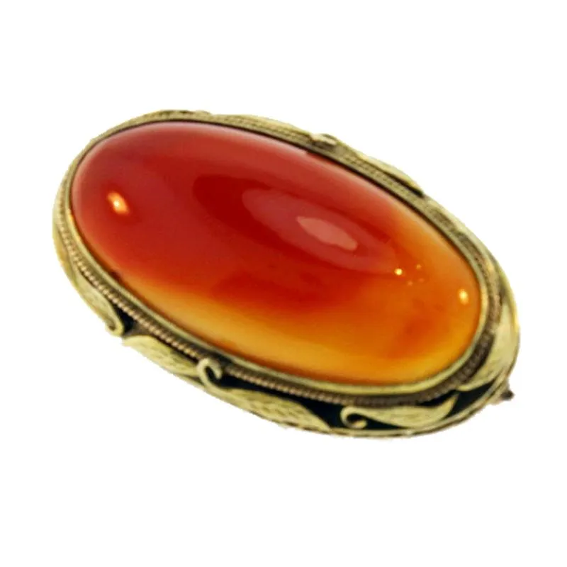 14KT Cabochon Carnelian Agate Brooch