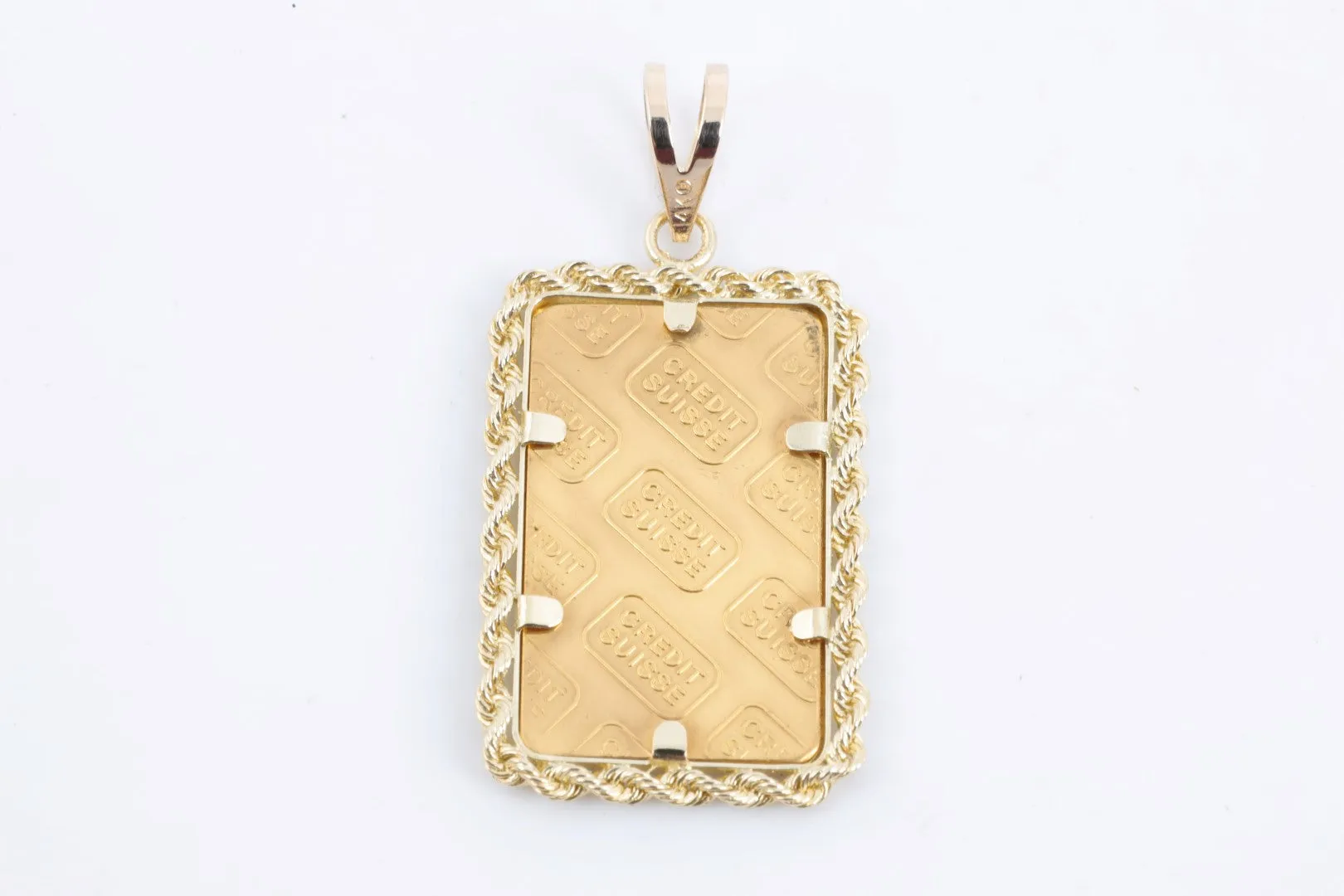 24k Yellow Gold Credit Suisse Ingot Pendant w/ 14k Yellow Gold Bezel (3.86g.)