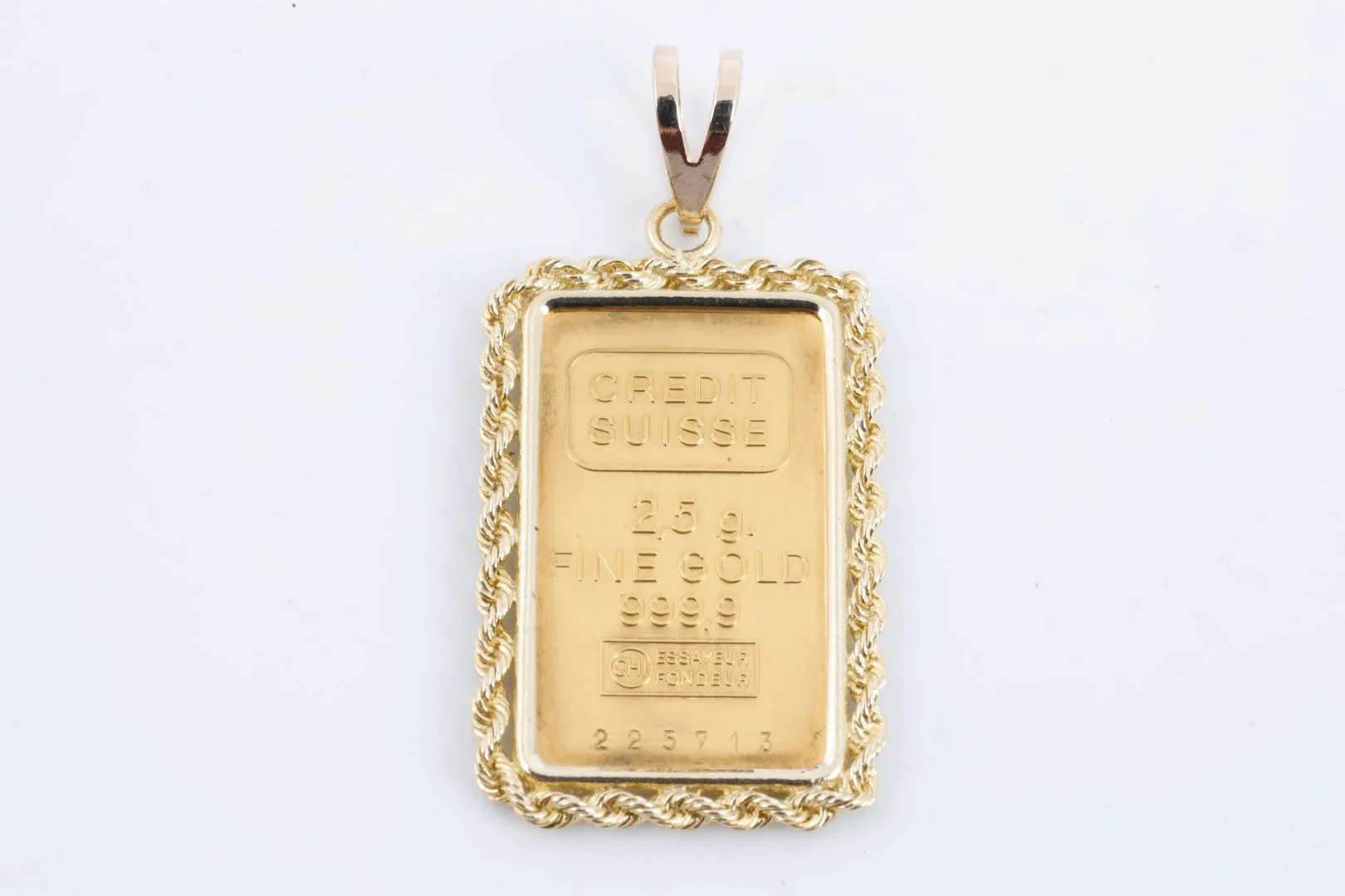 24k Yellow Gold Credit Suisse Ingot Pendant w/ 14k Yellow Gold Bezel (3.86g.)