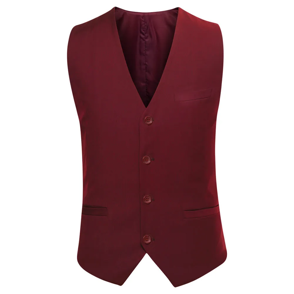 3-Piece Notched Lapel Casual Suit Maroon