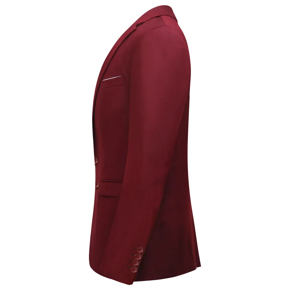 3-Piece Notched Lapel Casual Suit Maroon