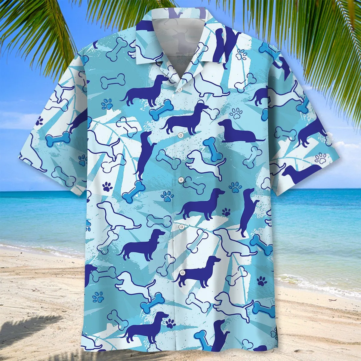 3D All Over Print Dachshund Blue Hawaiian Shirt, Hawaii Beach Shirt for Dog Lover