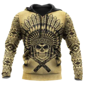 3D All Over Print Vintage Native Skull Unisex Hoodie, Native Skull Hoodies