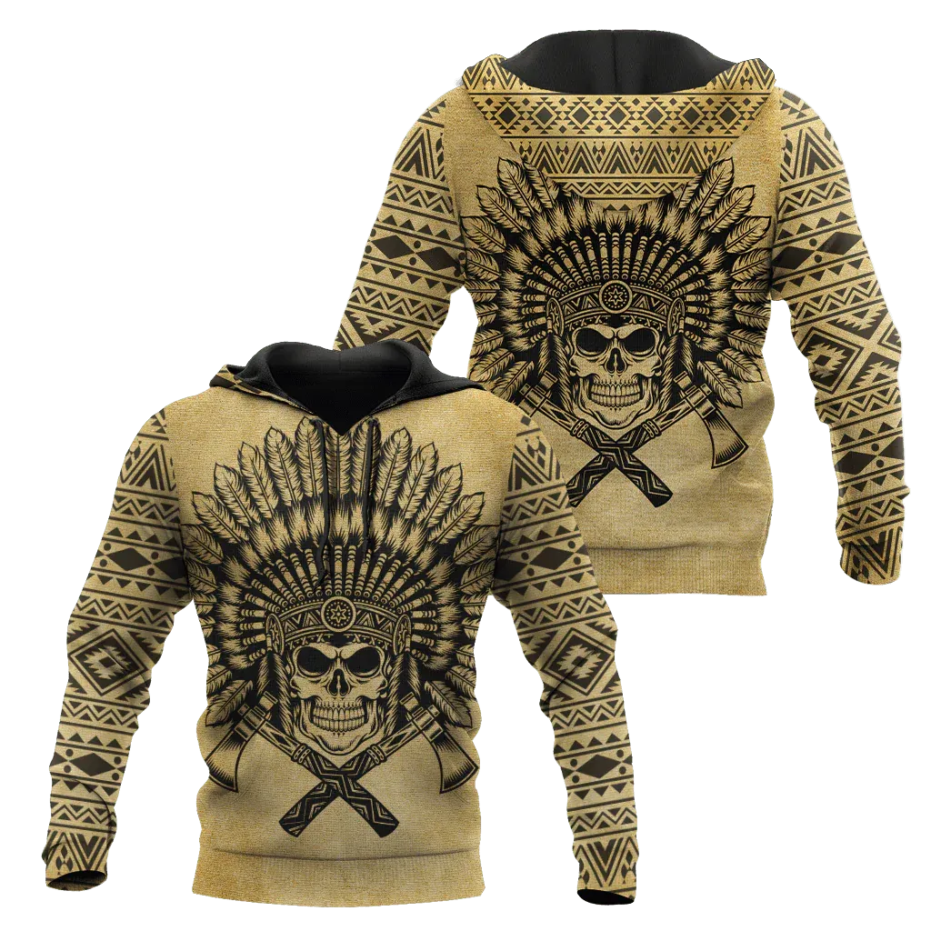 3D All Over Print Vintage Native Skull Unisex Hoodie, Native Skull Hoodies