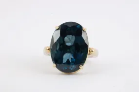 925 Silver and 14k Yellow Gold Ring with 23.55tcw Blue Topaz Size 5 (11.35g.)