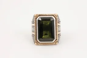 925 Silver and 18k Yellow Gold Ring with 9.03tcw Moldavite Size 9.25 (24.11g.)