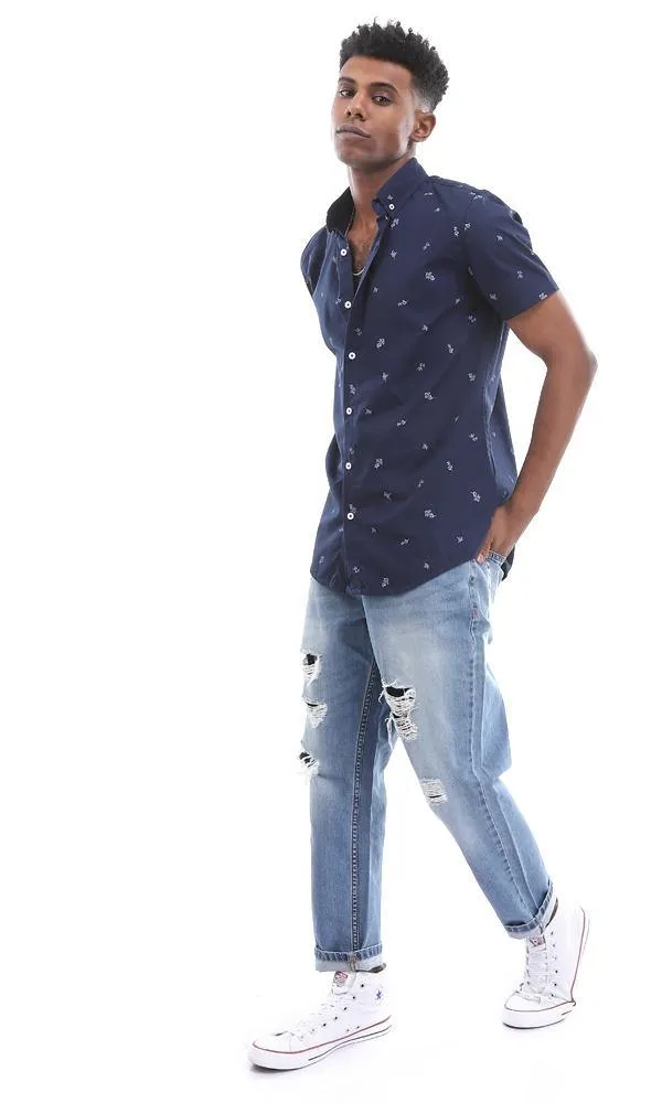 95010 Casual Self Patterned Full Buttoned Navy Blue Shirt