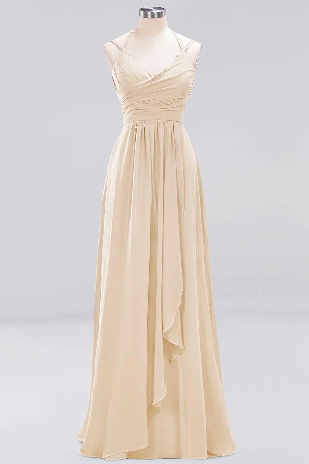 A-line Chiffon Spaghetti Straps Sleeveless Ruffles Long Bridesmaid Dresses