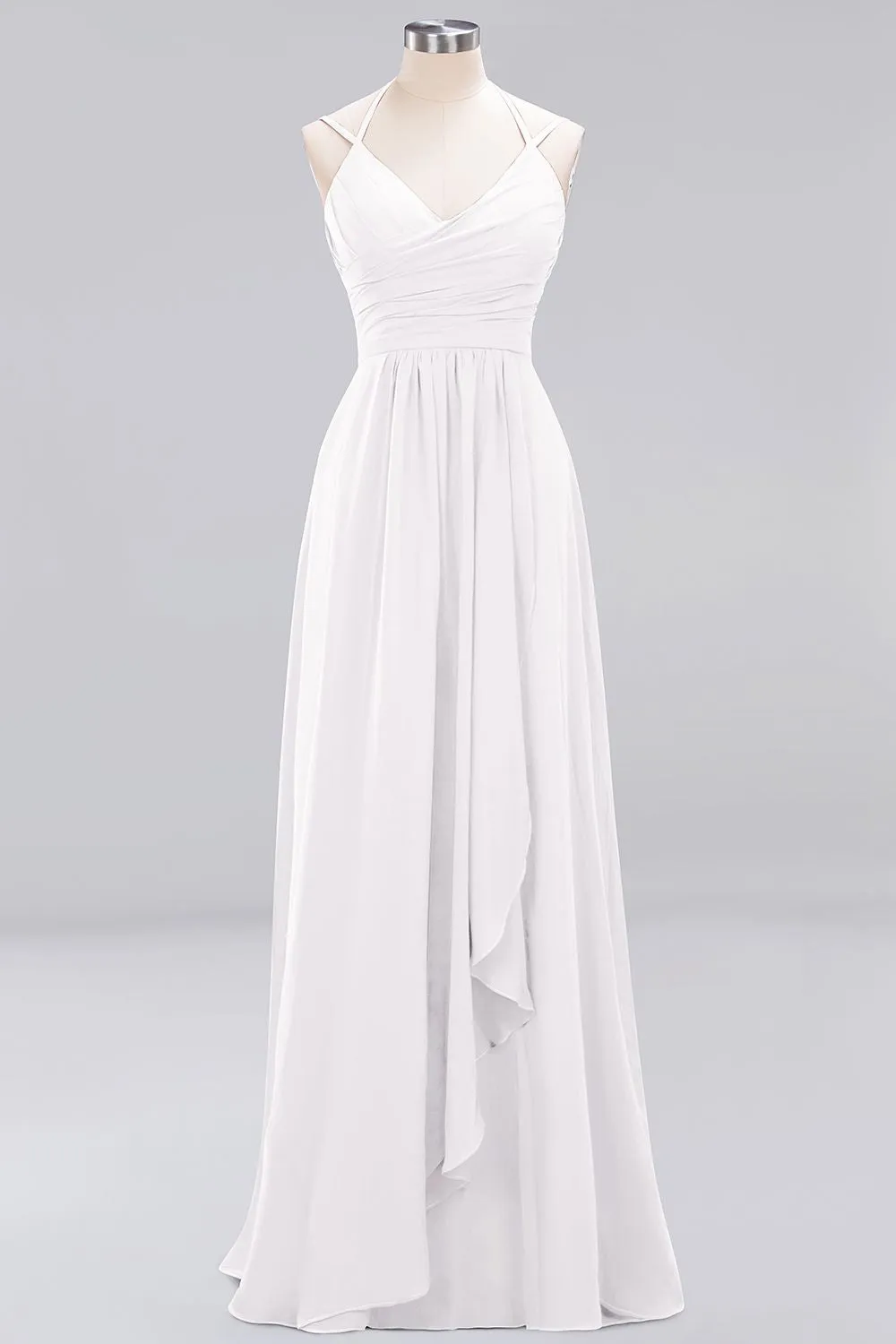 A-line Chiffon Spaghetti Straps Sleeveless Ruffles Long Bridesmaid Dresses