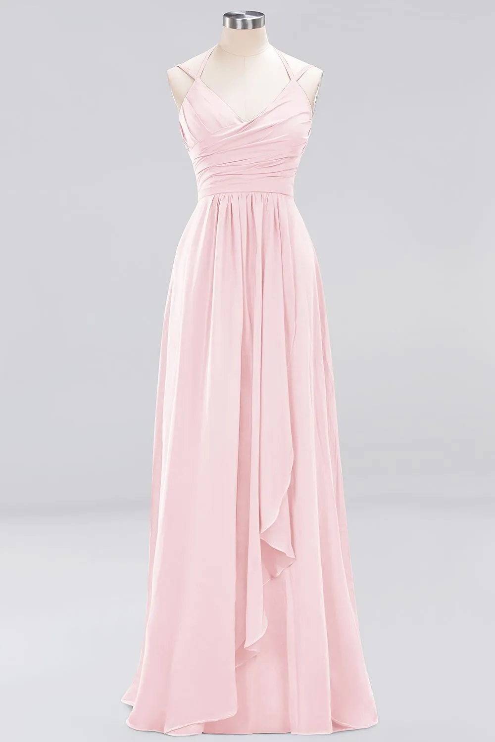 A-line Chiffon Spaghetti Straps Sleeveless Ruffles Long Bridesmaid Dresses