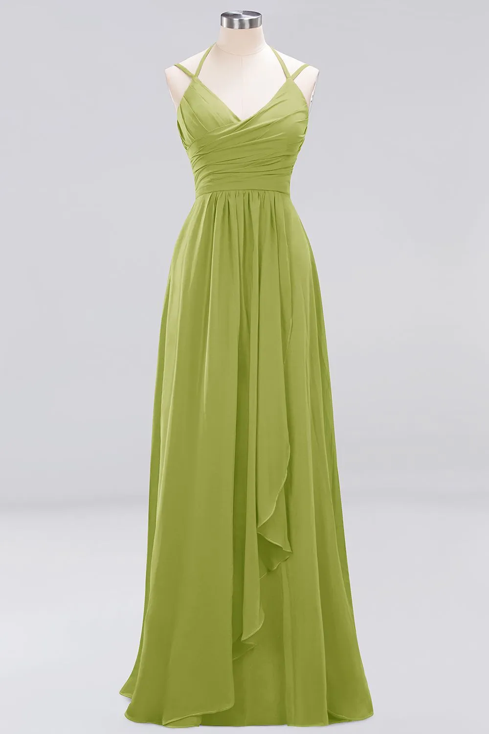 A-line Chiffon Spaghetti Straps Sleeveless Ruffles Long Bridesmaid Dresses