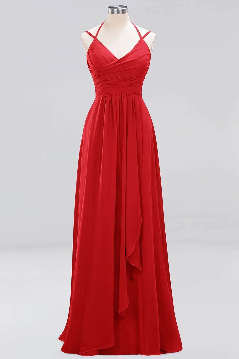 A-line Chiffon Spaghetti Straps Sleeveless Ruffles Long Bridesmaid Dresses