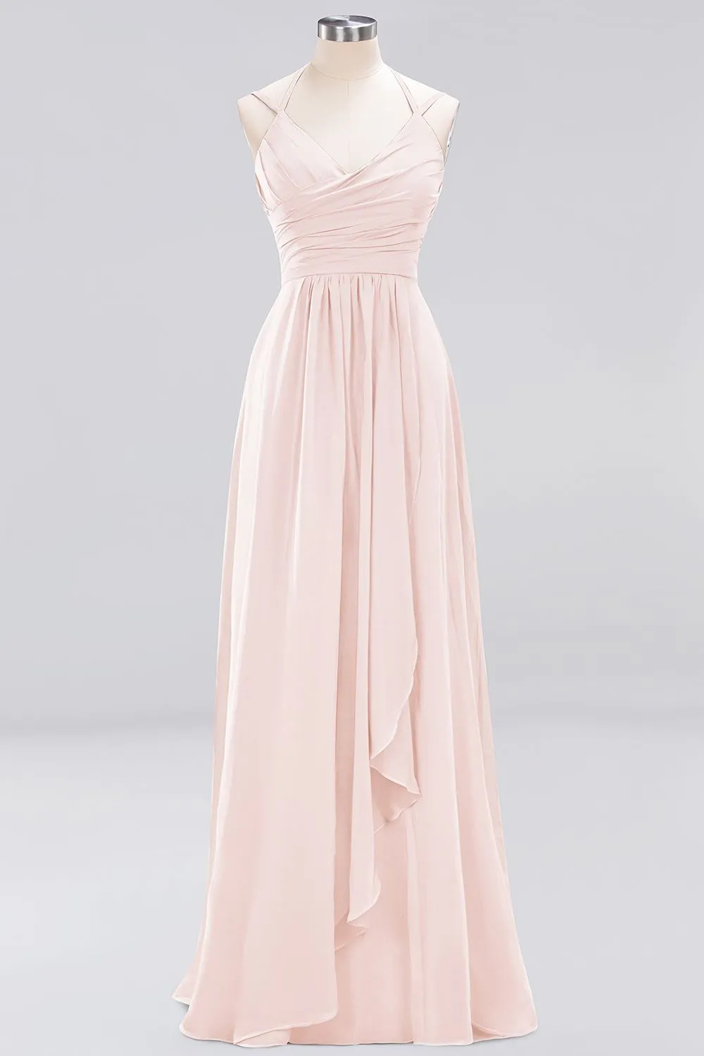 A-line Chiffon Spaghetti Straps Sleeveless Ruffles Long Bridesmaid Dresses