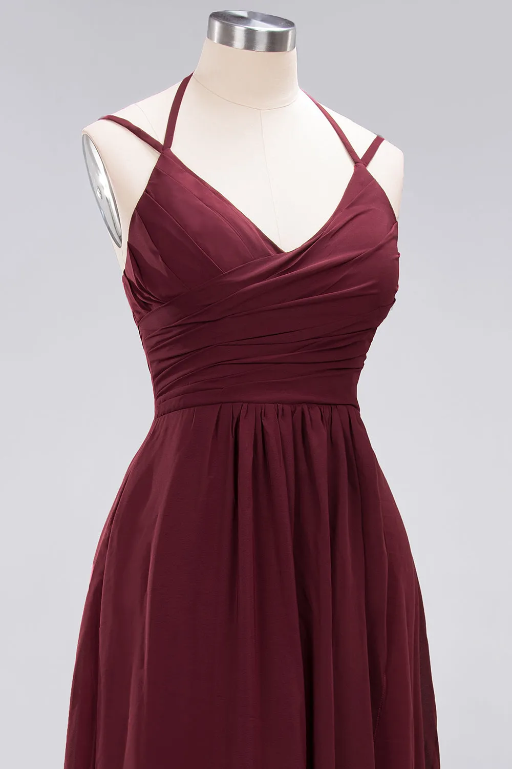 A-line Chiffon Spaghetti Straps Sleeveless Ruffles Long Bridesmaid Dresses