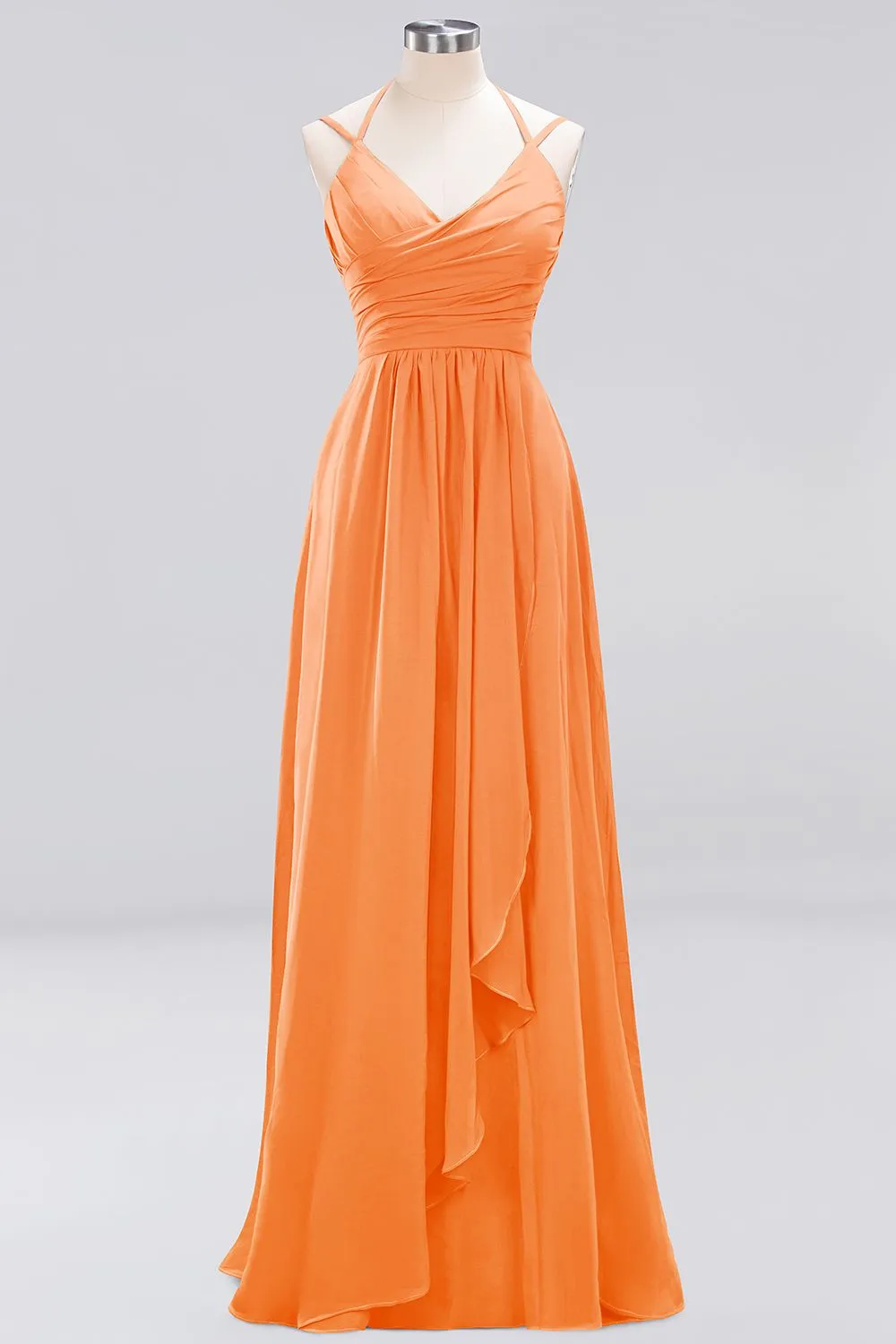 A-line Chiffon Spaghetti Straps Sleeveless Ruffles Long Bridesmaid Dresses