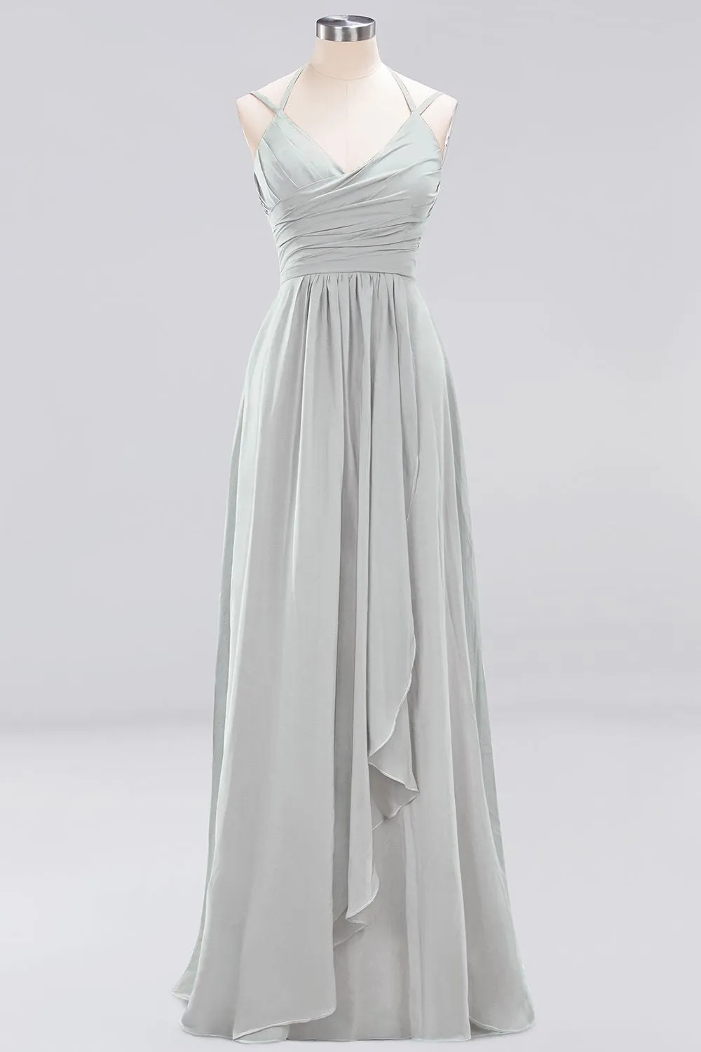 A-line Chiffon Spaghetti Straps Sleeveless Ruffles Long Bridesmaid Dresses