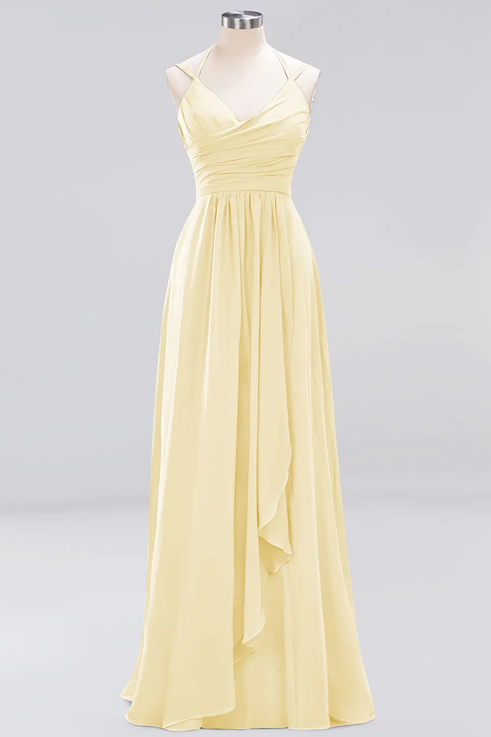 A-line Chiffon Spaghetti Straps Sleeveless Ruffles Long Bridesmaid Dresses