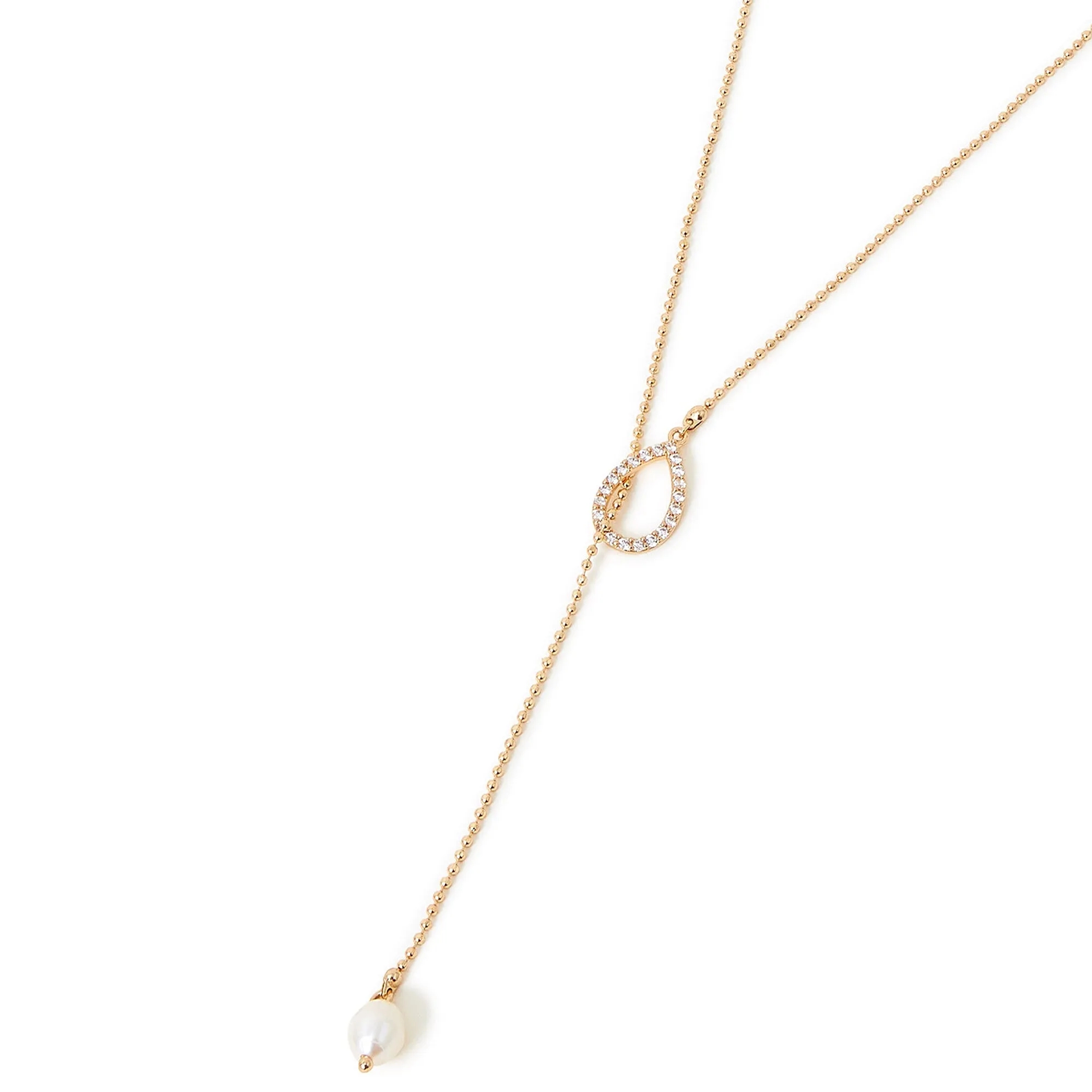 Accessorize London Women's Crystal Pearl Ball Chain Y-Necklace