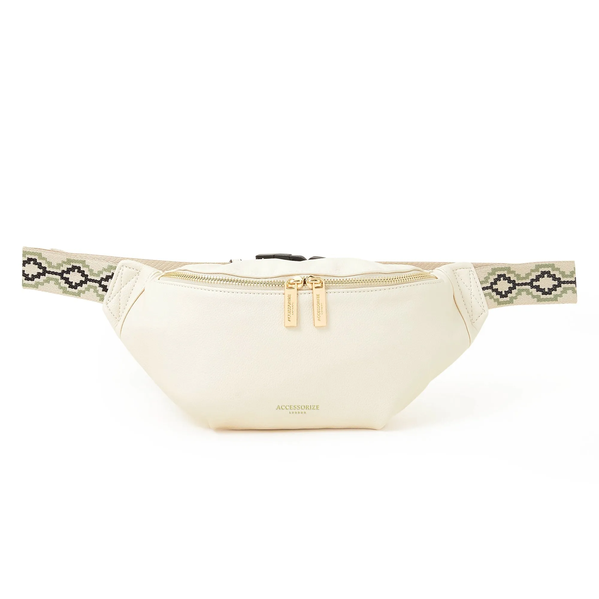 Accessorize London Women's Faux Leather Cream Large White Zip Bumbag