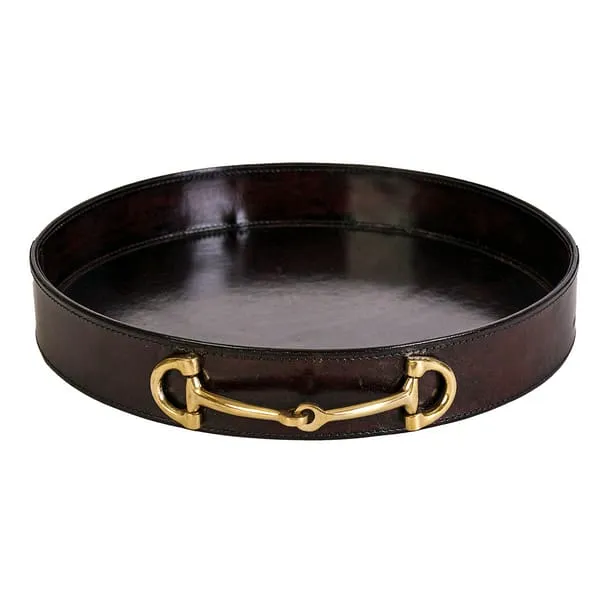 Adamsbro Real Leather Tray With 2 Brass Bits Brown