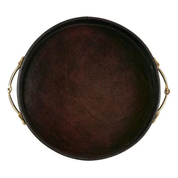 Adamsbro Real Leather Tray With 2 Brass Bits Brown