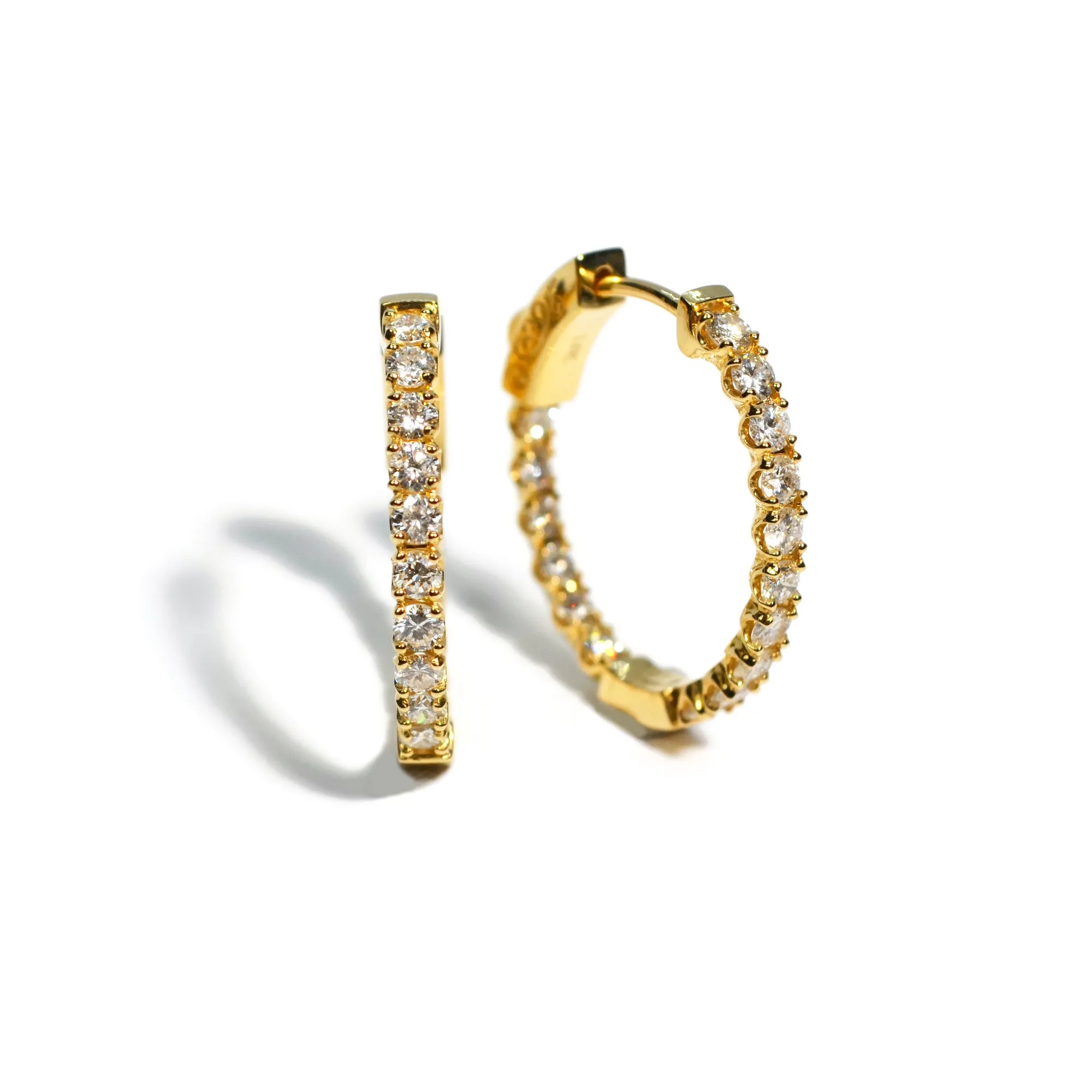 AFJ Diamond Collection - Small Oval Hoop Earrings with Diamonds, Yellow Gold