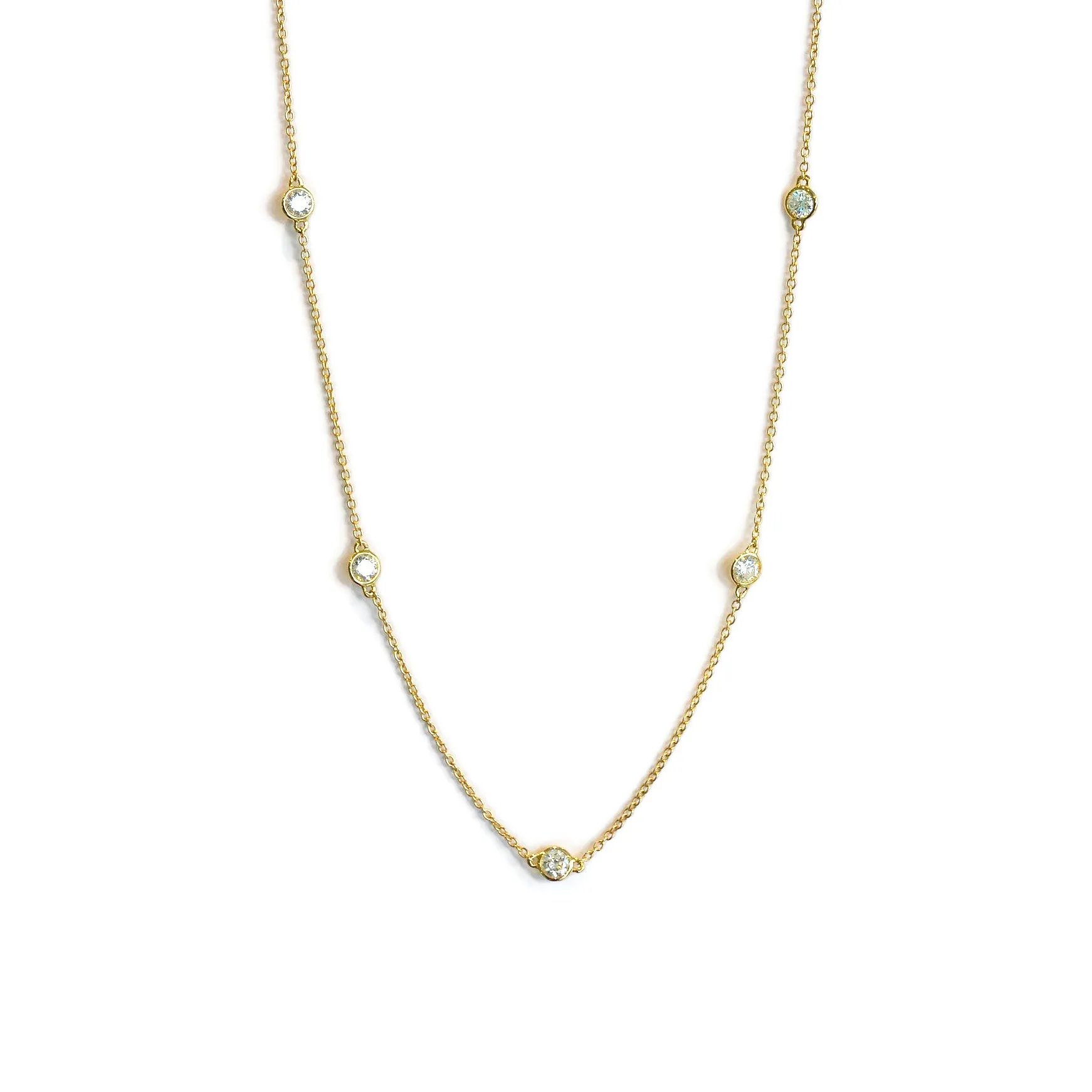 AFJ Diamond Collection - Station Necklace with 9 Diamonds, 18" Length, 14k Yellow Gold