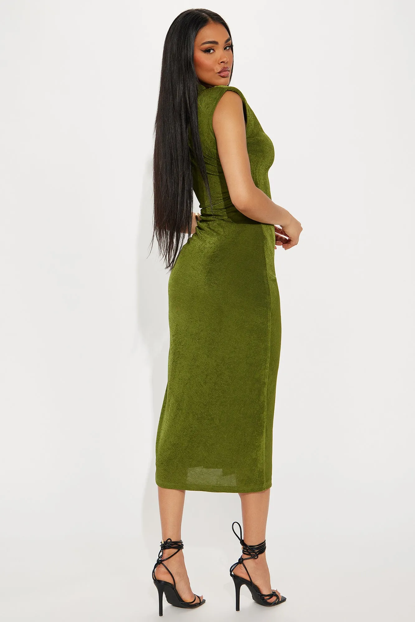 Alice Ruched Midi Dress - Olive