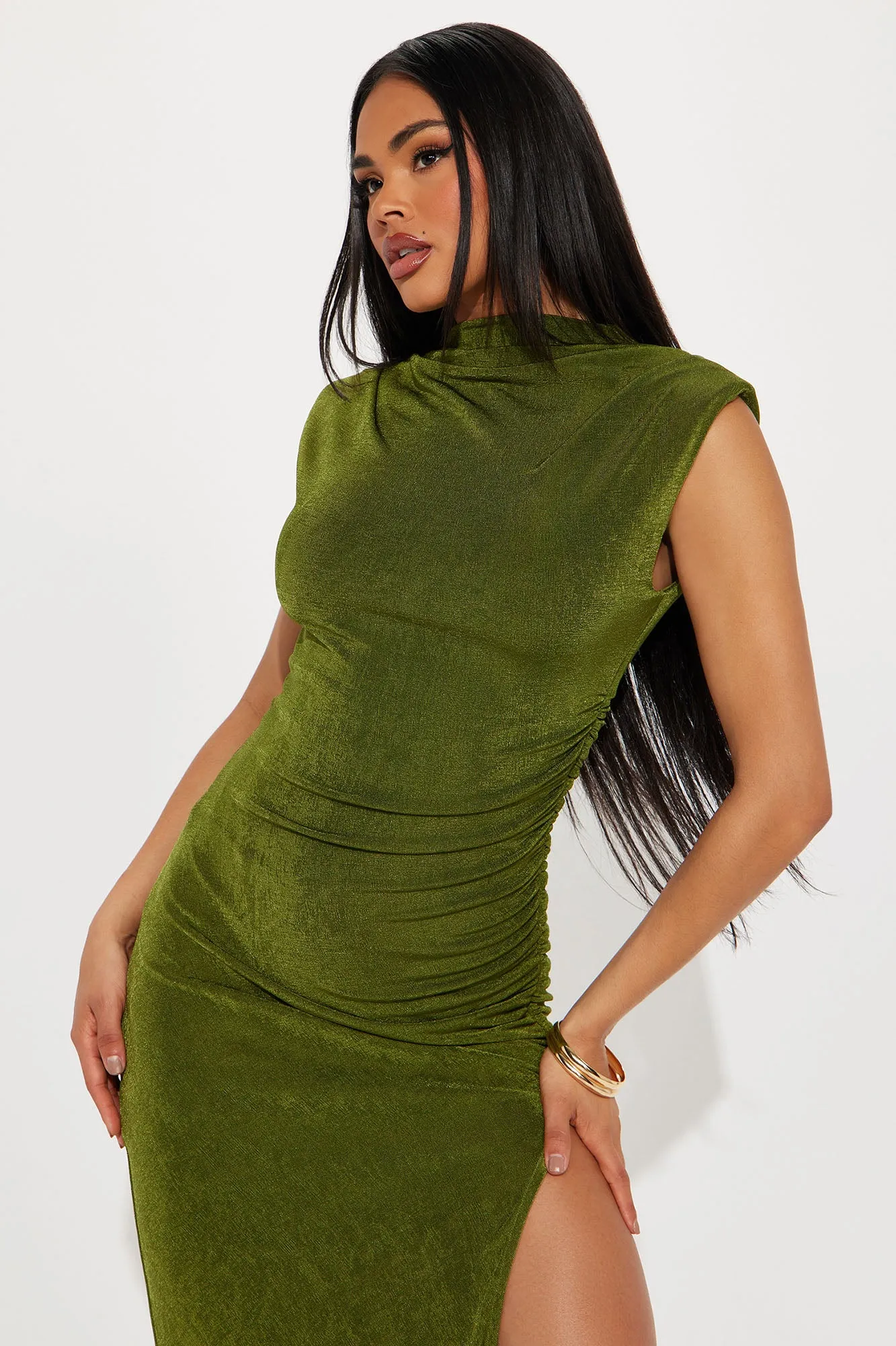 Alice Ruched Midi Dress - Olive