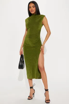 Alice Ruched Midi Dress - Olive