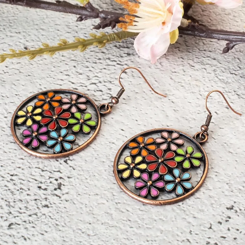 Antique Bohemian Floral Patterns Hollow Hoop Earring