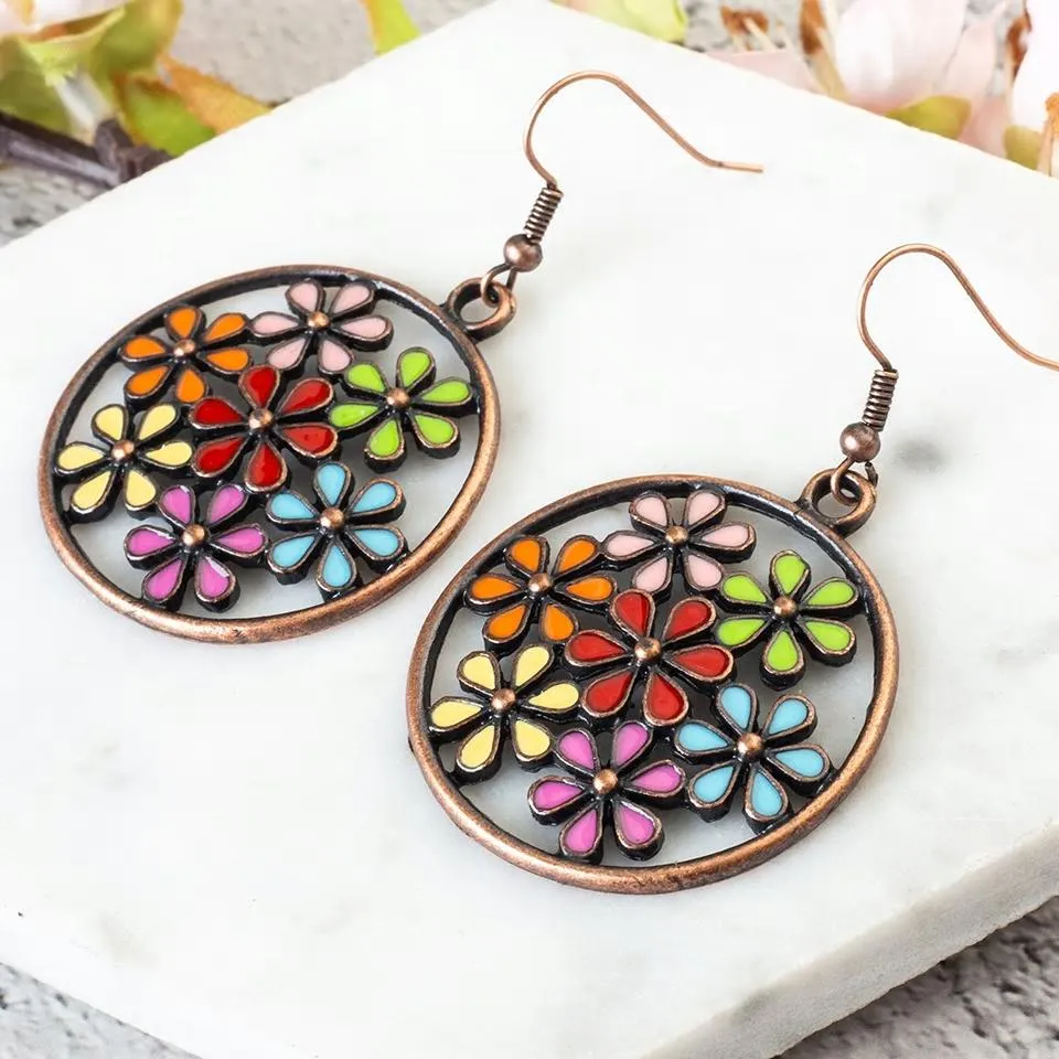 Antique Bohemian Floral Patterns Hollow Hoop Earring