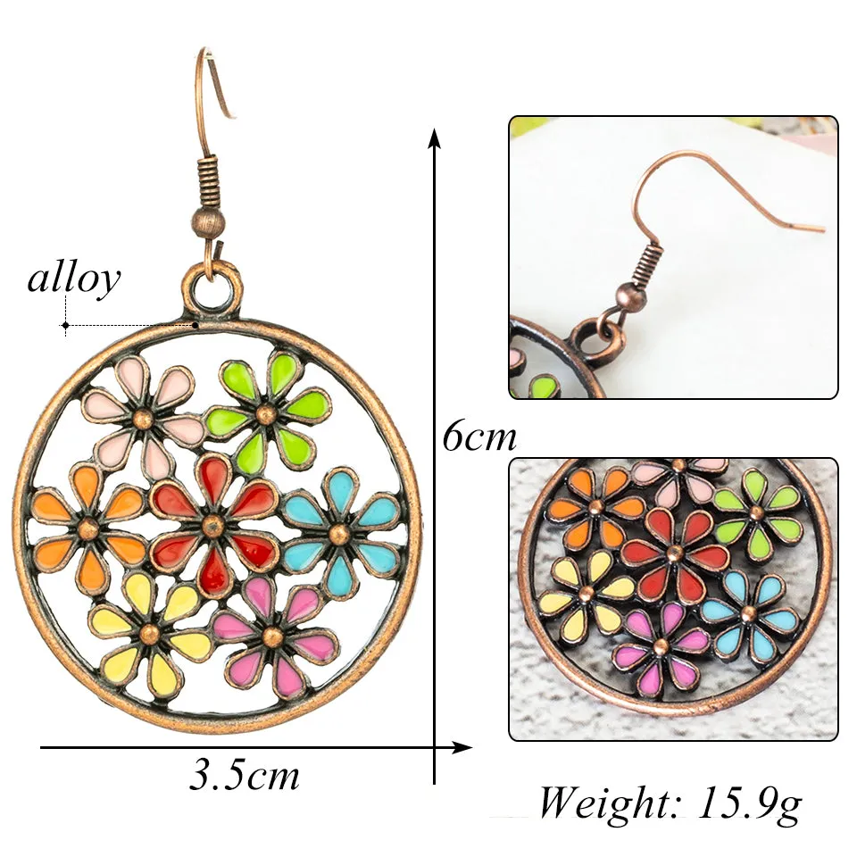 Antique Bohemian Floral Patterns Hollow Hoop Earring