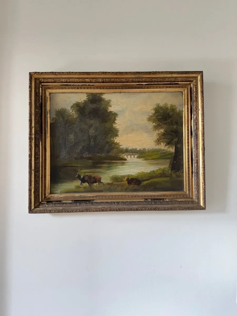 Antique European Cows in Pasture Oil