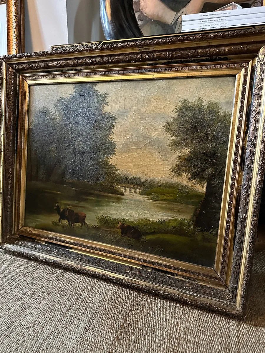 Antique European Cows in Pasture Oil