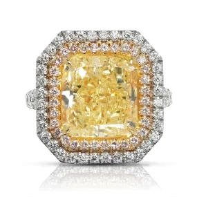 ARIANA 9 CARAT RADIANT CUT NATURAL FANCY INTENSE YELLOW COLOR DIAMOND ENGAGEMENT RING PLATINUM & 18KW GIA CERTIFIED 7 CT FIY NATURAL BY MIKE NEKTA