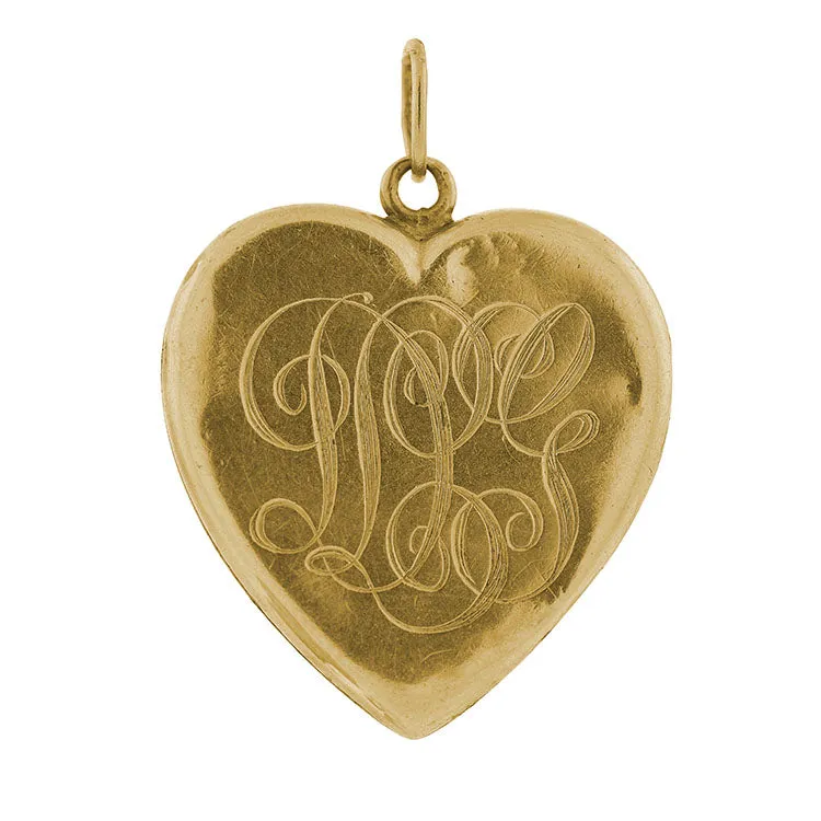 Art Nouveau 14kt Gold Diamond   Repousse Heart Locket