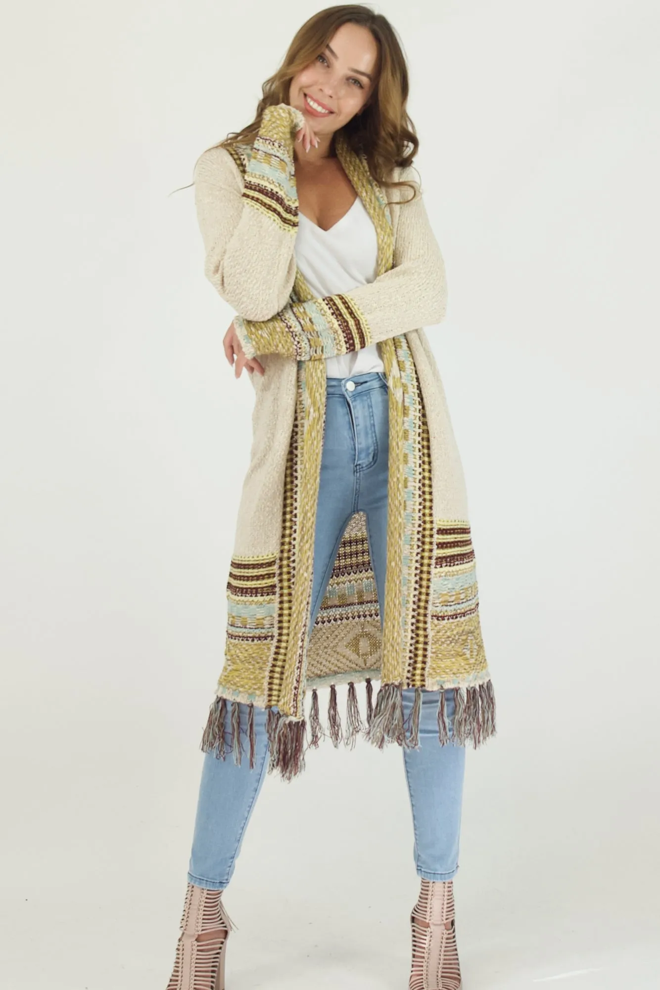 Arya Cardi- Cream/Gold/Aqua