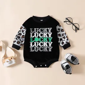 Autumn and Winter New Baby and Toddler Leopard Long Sleeve Letter Printing Triangle Wrapped Fart Bodysuit