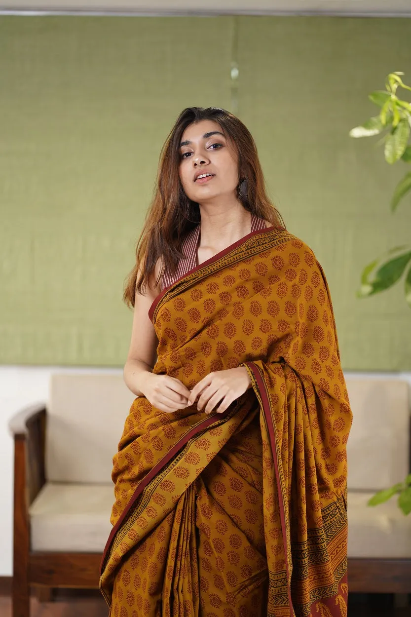 Bagh Hand Block Printed Cotton Saree