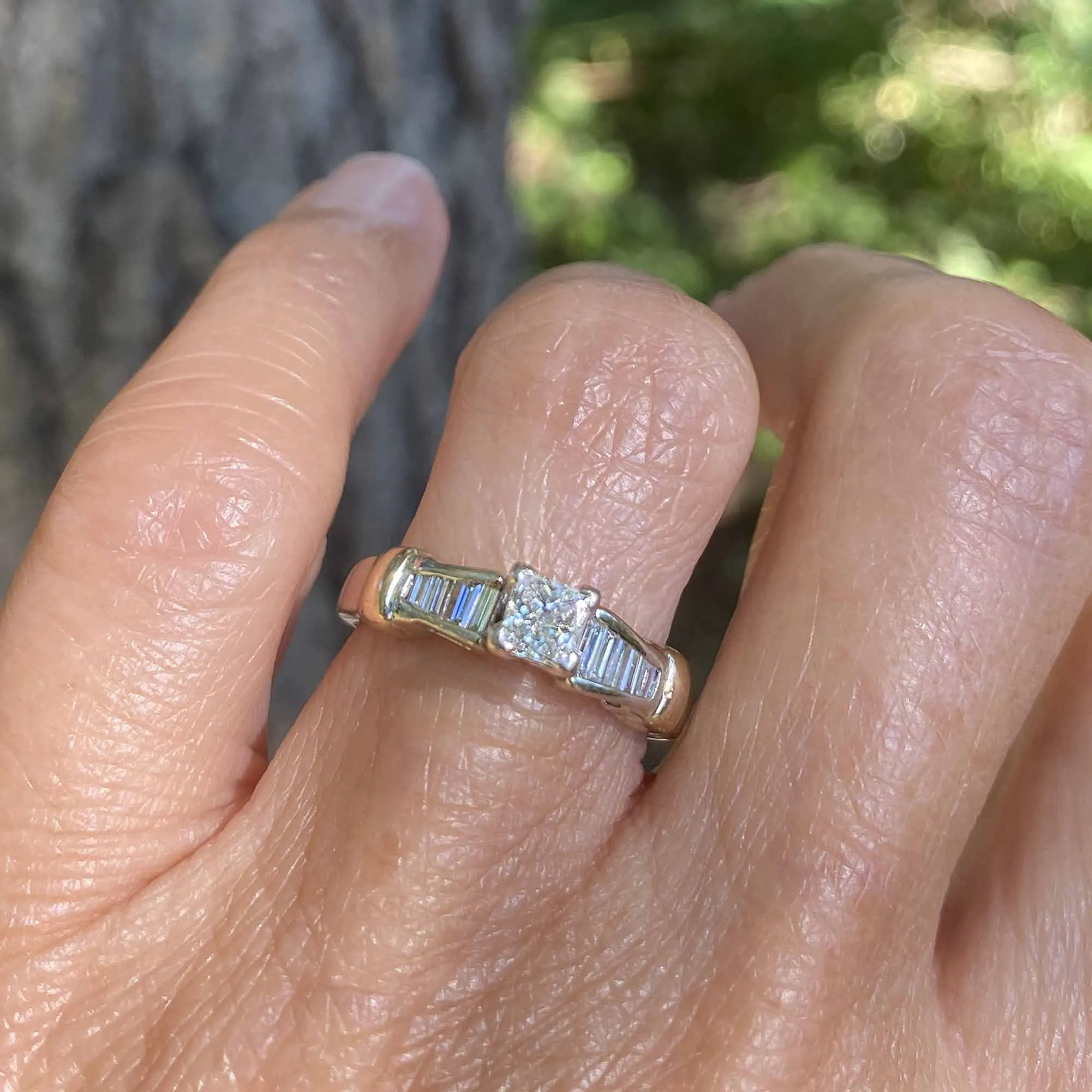 Baguette and Princess Cut Diamond Engagement Ring