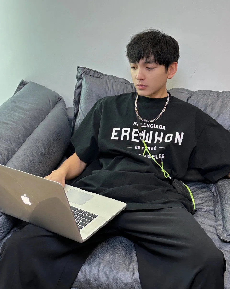 Balenciaga Black T-Shirt with EREWHON Graphic