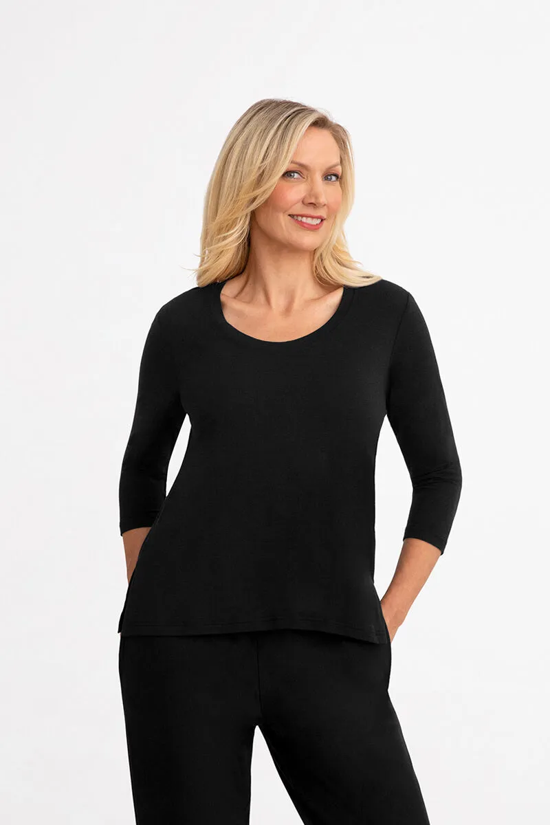 Bamboo Cotton Scoop Neck T | Black