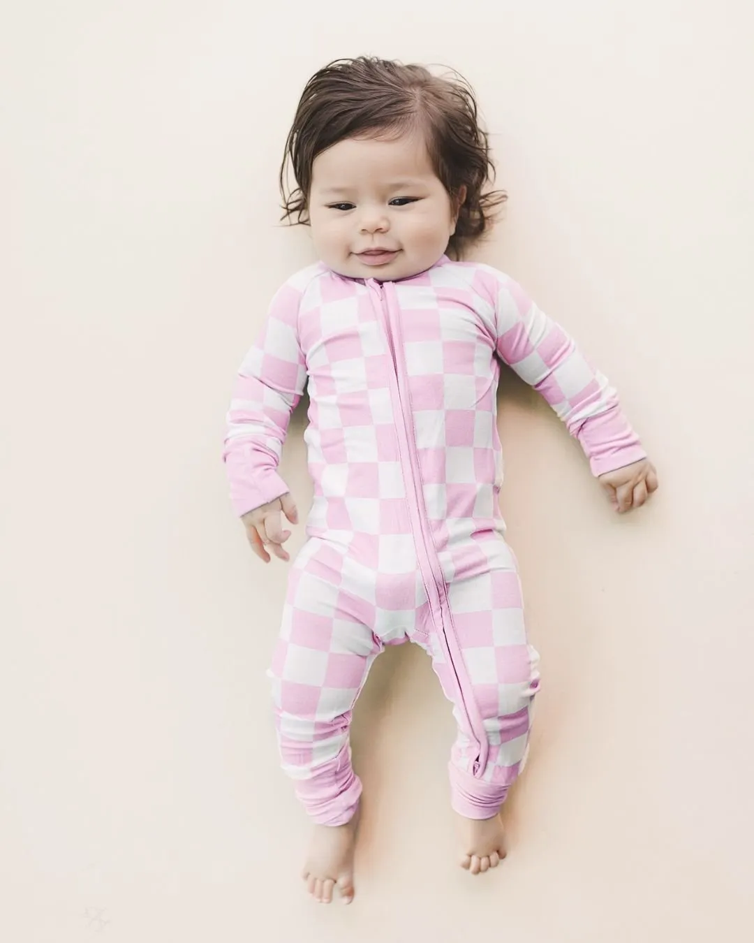 Bamboo Zip Romper | Pink Checkered