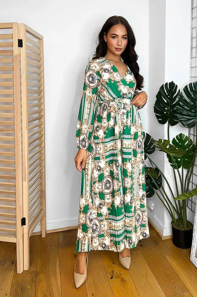 Baroque Print Fixed Wrap Midi Dress